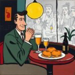 Limerick Poppers! A man sitting at a table with food and drinks